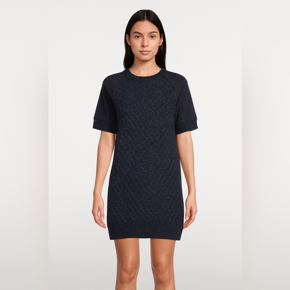 Love Moschino Blue Silver Knit Short sleeve sweater dress